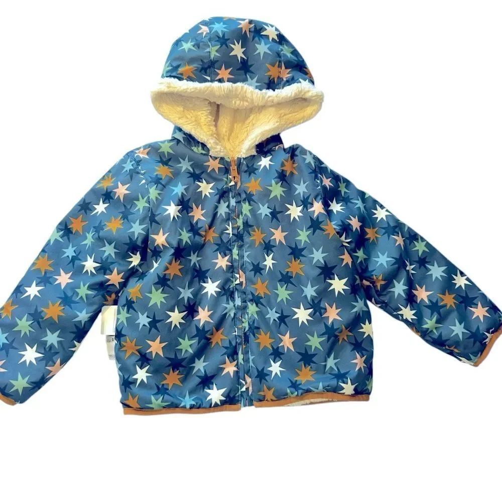Hanna Andersson Reversible hooded Jacket Stars & Faux Fur size 4 / 100